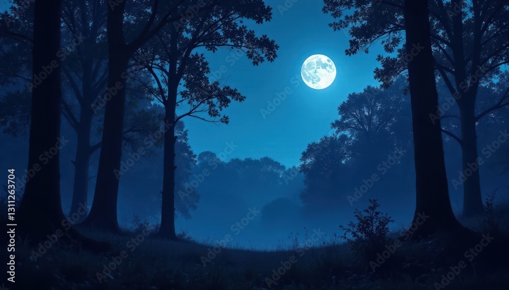 Spooky silhouettes of trees in a moonlit forest, spooky, dark nature, creepy woods Spooky silhouettes of trees in a moonlit forest, spooky, dark nature, creepy woods