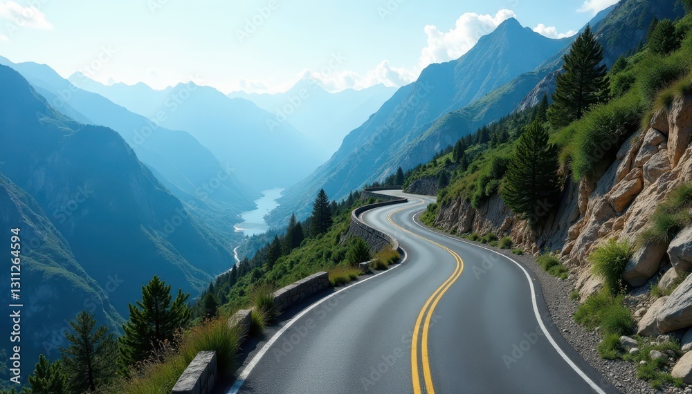 Fototapeta premium A winding mountain road with sharp turns and breathtaking views , height, nature, switchbacks
