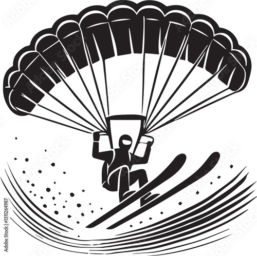 parachute with a parachute, black paragliding in the sky icon vector illustration, paragliding in the sky silhouette vector, paragliding in the sky silhouette vector black and white