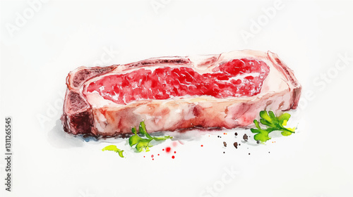 Vector illustration, watercolor of a wagyu steak, isolated on a white background. 