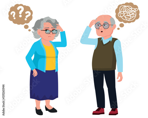 Alzheimer's disease in the elderly. An elderly man and woman with memory problems and mental confusion