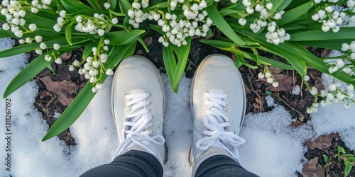 Enjoying spring flowers with snow underfoot in March