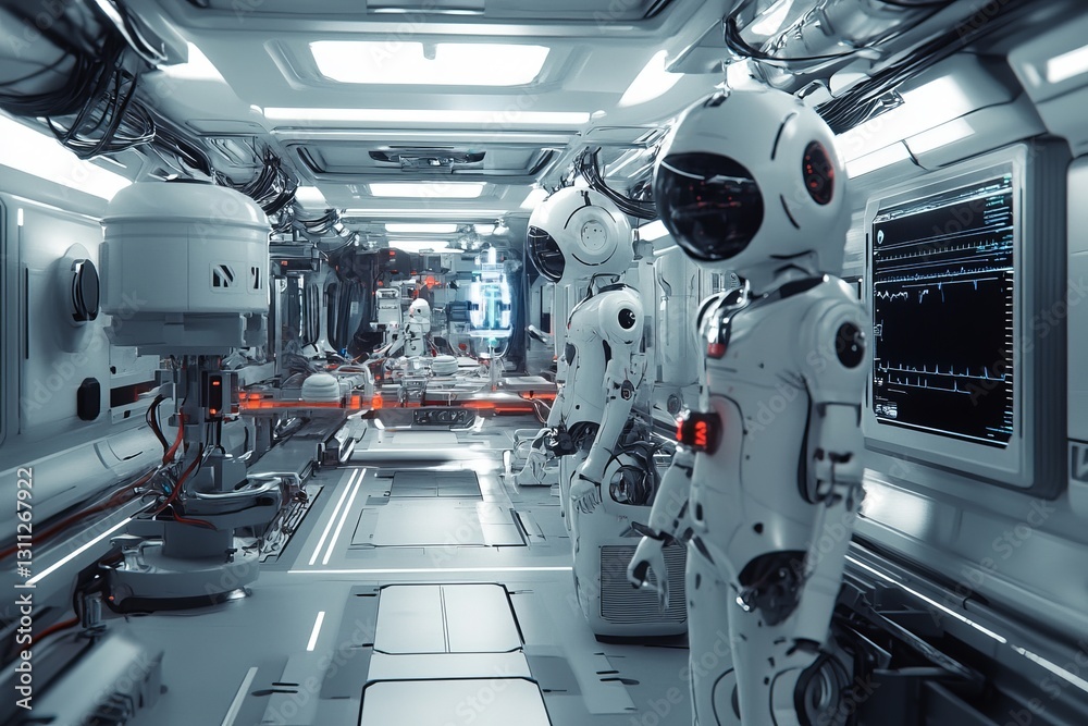 Futuristic Robots in a High-Tech Laboratory Environment Futuristic Robots in a High-Tech Laboratory Environment