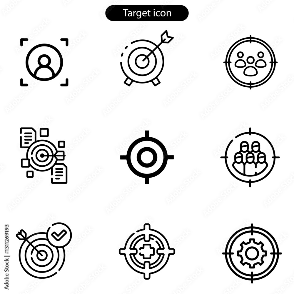 Target, goal, aim circle icon set vector art illustration on white background. Target, goal, aim circle icon set vector art illustration on white background.