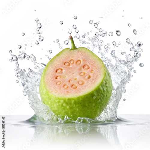 Guava splashing into water isolated on white background. hd 4k