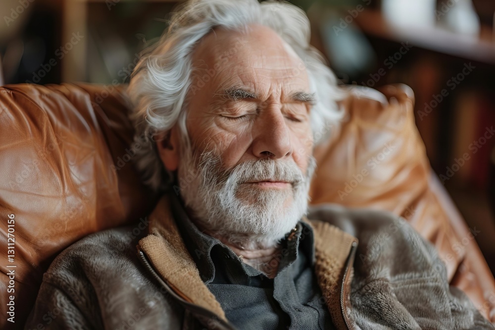 Photo of a Peaceful Senior Man Practicing Guided Meditation and Manifestation in His Comfortable Home Photo of a Peaceful Senior Man Practicing Guided Meditation and Manifestation in His Comfortable Home