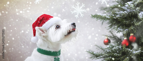 Adorable West Highland White Terrier Dog Dressed in Festive Red Christmas Attire Perfect for Holiday Cheer and Seasonal Celebrations Capturing the Spirit of Christmas Joy