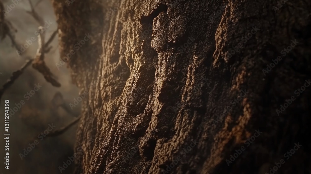 Close up view reveals the textured surface of tree bark Close up view reveals the textured surface of tree bark