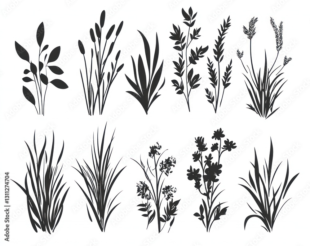 Fototapeta premium Floral & Grass Silhouettes