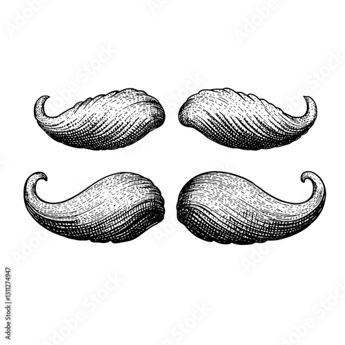 Creative and artistic engraved illustration of stylish mustaches for tattoo and packaging design inspiration