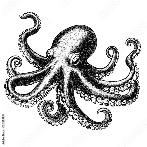 Engraved octopus design showcasing intricate details and flowing tentacles for tattoo and packaging inspiration photo