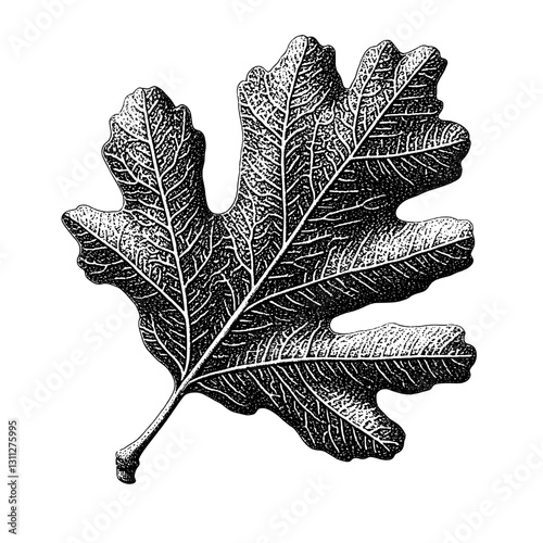Intricate engraved illustration of a fig leaf showcasing detailed textures for tattoo and packaging design