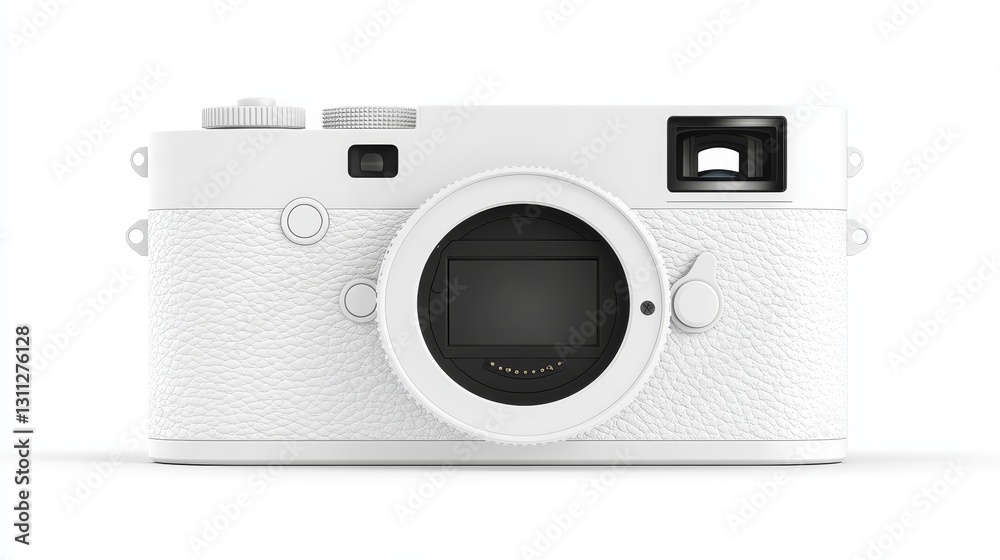 White camera front view isolated on white background, studio shoot White camera front view isolated on white background, studio shoot