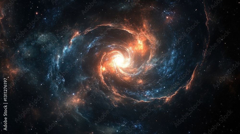 A beautiful spiral galaxy with radiating color and stellar particles A beautiful spiral galaxy with radiating color and stellar particles