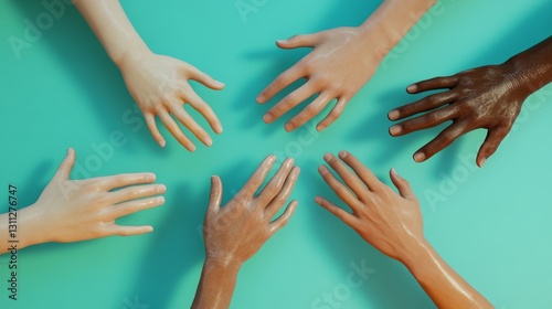 A collection of young hands, each showing different skin patterns and tones