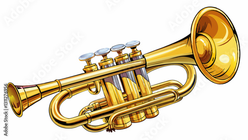 golden brass trumpet in soft light isolated on white background