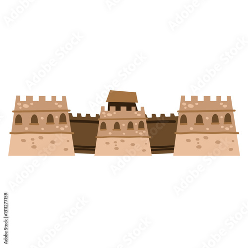 Chinese wall symbol architecture. Hand drawn cute kid building illustration foe education printable art. 