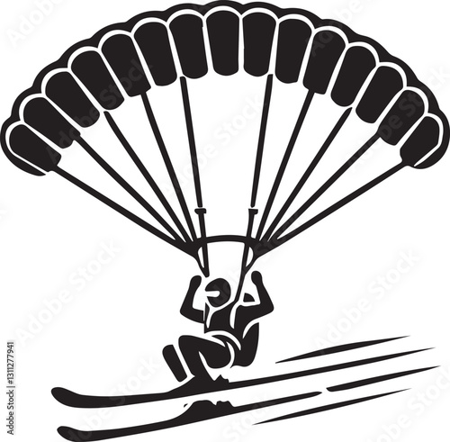 parachute with a parachute, black paragliding in the sky icon vector illustration, paragliding in the sky silhouette vector, paragliding in the sky silhouette vector black and white