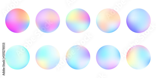 collection of colorful glowing holographic sphere shape element designs