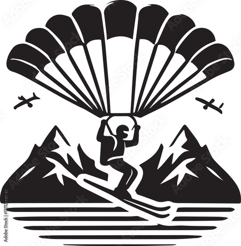 parachute with a parachute, black paragliding in the sky icon vector illustration, paragliding in the sky silhouette vector, paragliding in the sky silhouette vector black and white