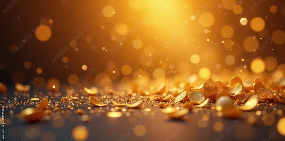 Glittering gold confetti cascade, shallow depth of field, golden, christmas Glittering gold confetti cascade, shallow depth of field, golden, christmas