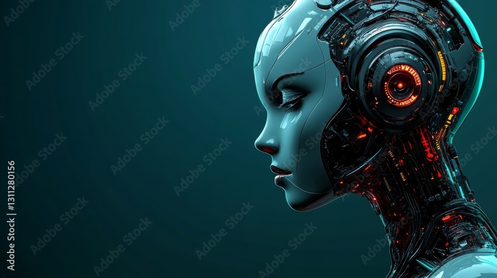 Futuristic Female Robot Head Profile - AI, Cyborg, Technology Futuristic Female Robot Head Profile - AI, Cyborg, Technology
