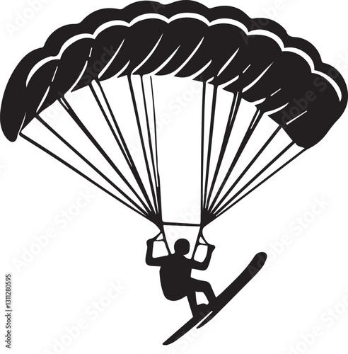 parachute with a parachute, black paragliding in the sky icon vector illustration, paragliding in the sky silhouette vector, paragliding in the sky silhouette vector black and white