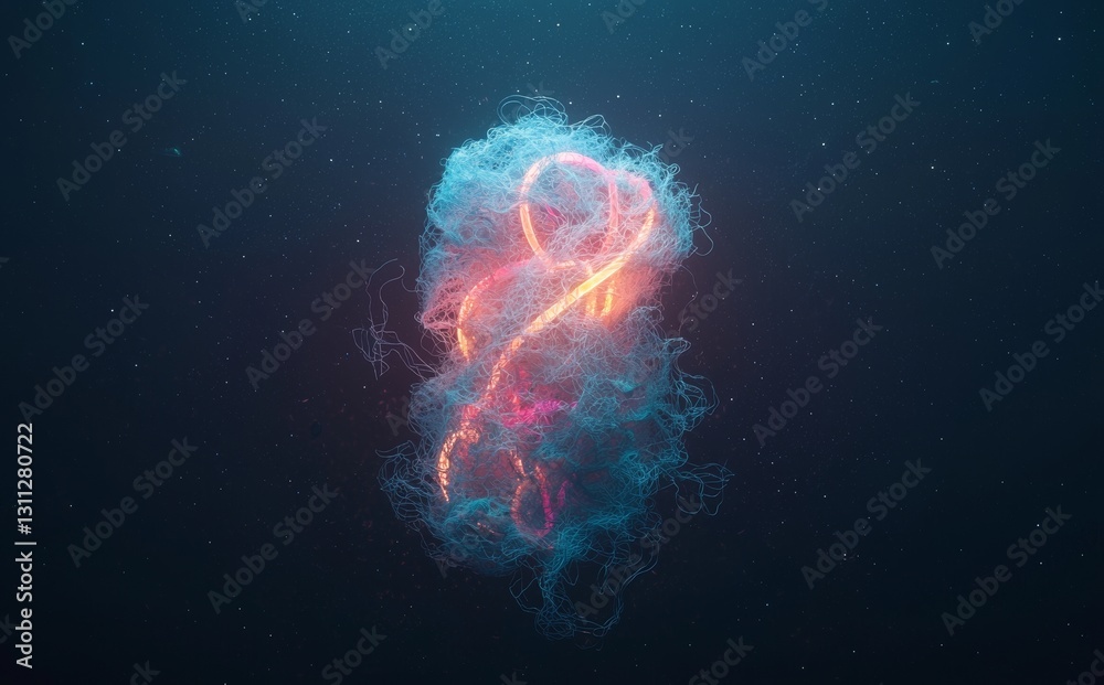 A 3D rendered abstract background showcases cables illuminated by a vibrant pink and blue neon light impulse, signifying the swift transfer of large amounts of data across an intricate network A 3D rendered abstract background showcases cables illuminated by a vibrant pink and blue neon light impulse, signifying the swift transfer of large amounts of data across an intricate network