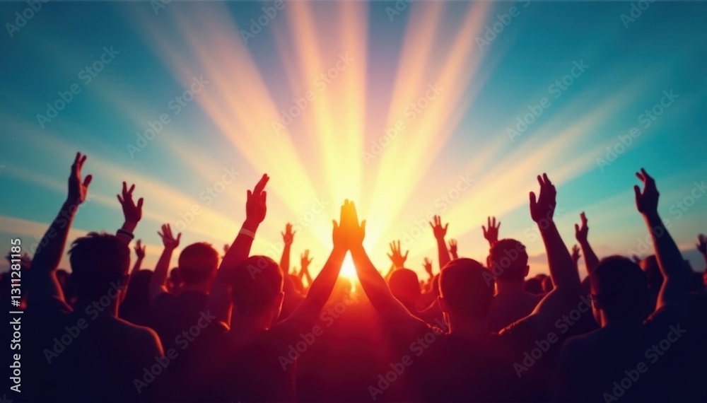 Silhouetted hands raised in prayer against a bright background , white, belief Silhouetted hands raised in prayer against a bright background , white, belief