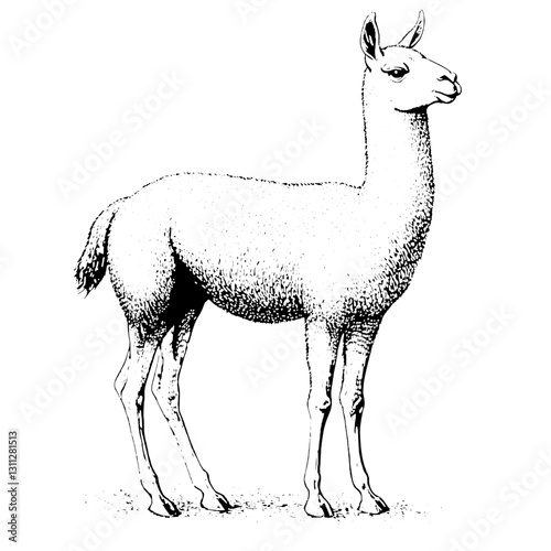 Elegant engraving of a llama captured in detail for artistic tattoo and packaging design inspiration
