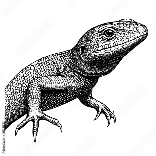 Intricate engraved illustration of a lizard showcasing stunning details in a vector style suitable for tattoo or packaging design