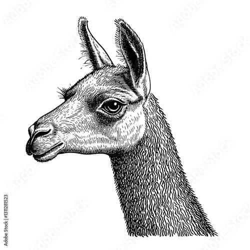 Intricate engraved llama illustration showcasing a detailed portrait for artistic and design inspiration
