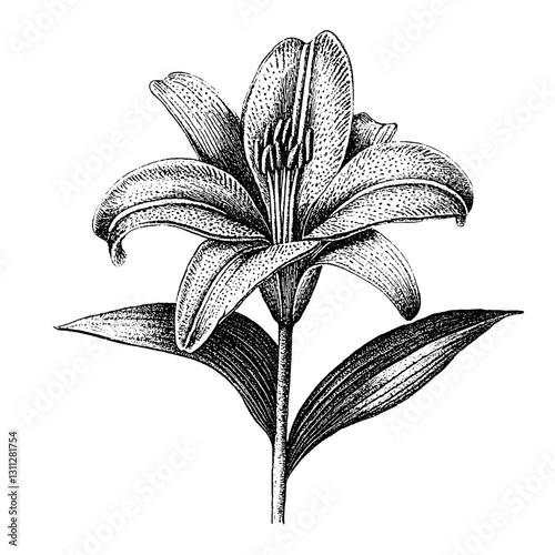 Elegant floral engraving showcasing a lily design perfect for tattoo art and packaging inspiration