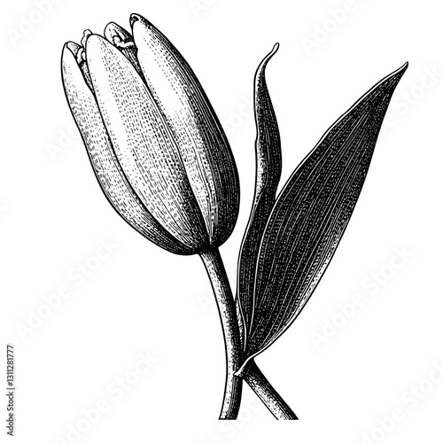 Engraved tulip illustration capturing the elegance of nature in a timeless design suitable for tattoos and packaging