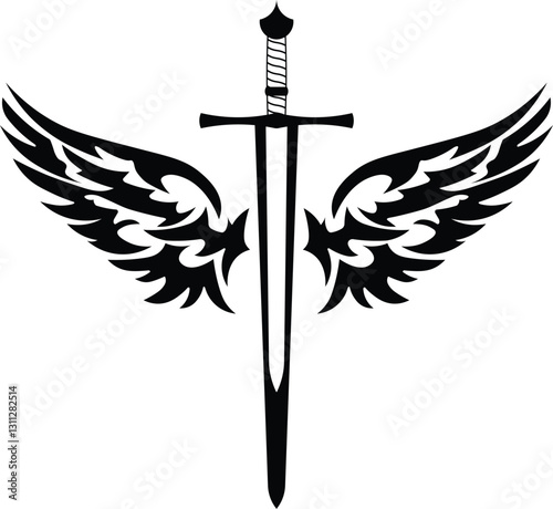 Winged Sword Emblem Tattoo Vector Illustration