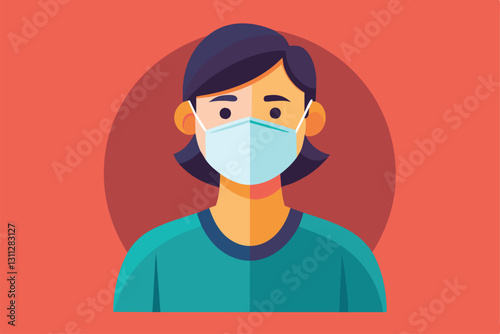 A person is depicted wearing a medical mask, showcasing a customizable design in a flat style, Person with medical mask Customizable Semi Flat Illustration