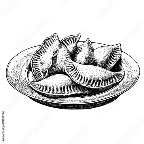 Deliciously crafted dumplings arranged elegantly on a decorative plate showcasing intricate details and textures for unique design inspiration