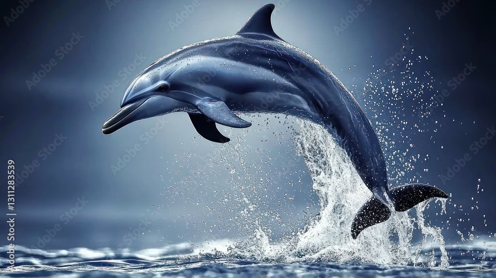 Fototapeta premium Dolphin leaping from ocean, water splashing.