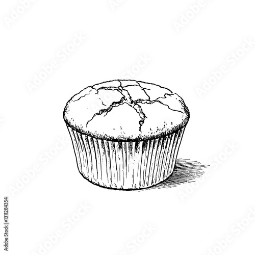 Engraved illustration of a delicious muffin, showcasing intricate details for tattoo and packaging design inspiration