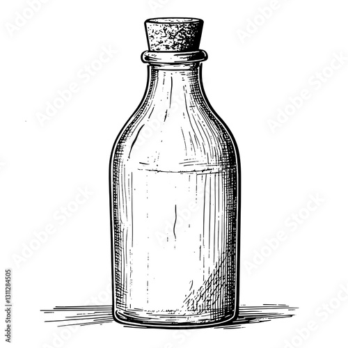 Vintage engraved illustration of a glass bottle with cork for creative tattoo and packaging design ideas