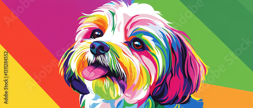 Vibrant Havanese Dog with Colorful Abstract Coat Design - A Playful and Artistic Representation of a Beloved Breed in a Unique Vector Style for Pet Lovers and Art Enthusiasts