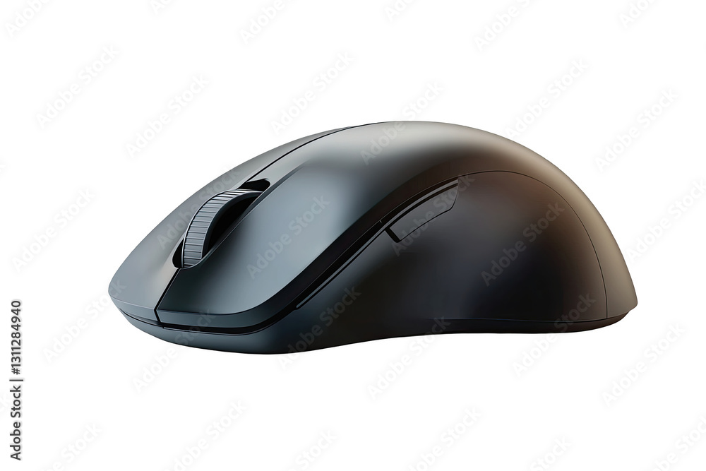 Black Wireless Computer Mouse on White Background Black Wireless Computer Mouse on White Background