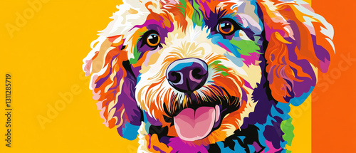 Lagotto Romagnolo Dog with Colorful Abstract Coat Vibrant Fur Patterns Playful Expression Unique Canine Art Perfect for Pet Lovers and Dog Enthusiasts Captivating Visuals