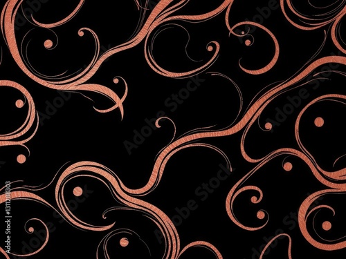 Rose Gold Swirl Pattern on Black Background