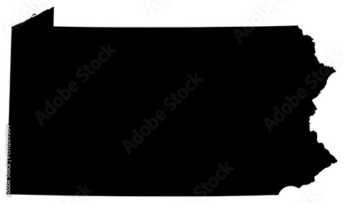 Pennsylvania state silhouette map in black color