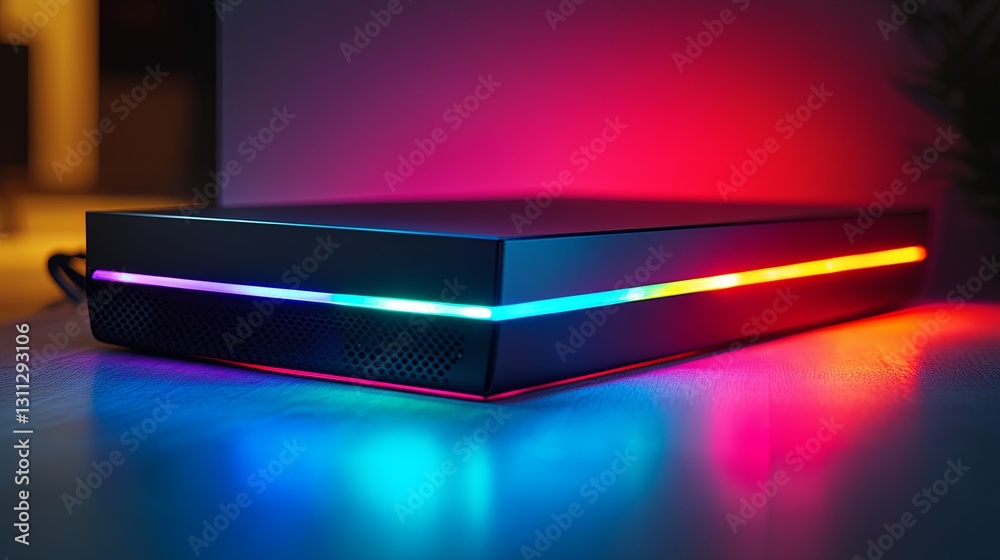 Cutting-edge gaming console displayed with dynamic lighting effects digital Cutting-edge gaming console displayed with dynamic lighting effects digital