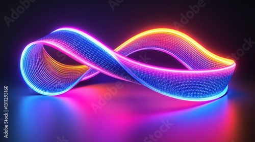 Glowing neon infinity symbol, abstract digital art.
