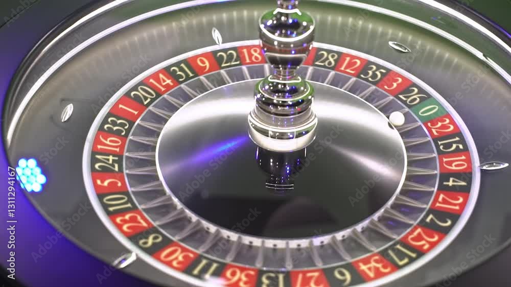 Close-up of a roulette wheel spinning with the ball landing on a number, against a green screen background Close-up of a roulette wheel spinning with the ball landing on a number, against a green screen background