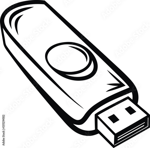 Modern and new style USB or Pen drive isolated vector art, USB or Pen drive silhouette and line art vector illustration