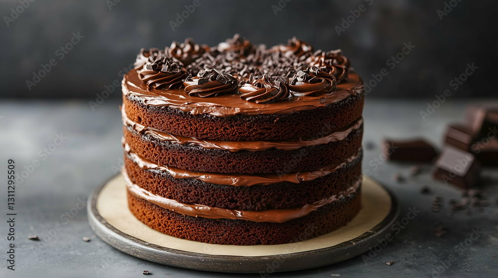 Layered chocolate cake with rich frosting